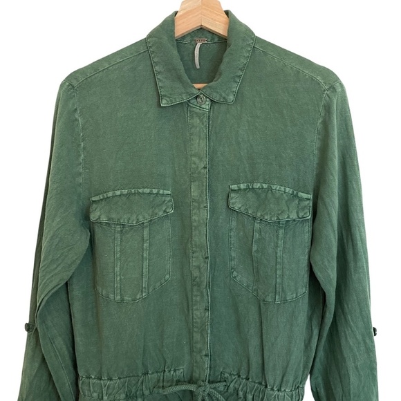Young Fabulous & Broke YFB Lakeside Linen Romper Pigment Dyed Green REVOLVE - Picture 5 of 8